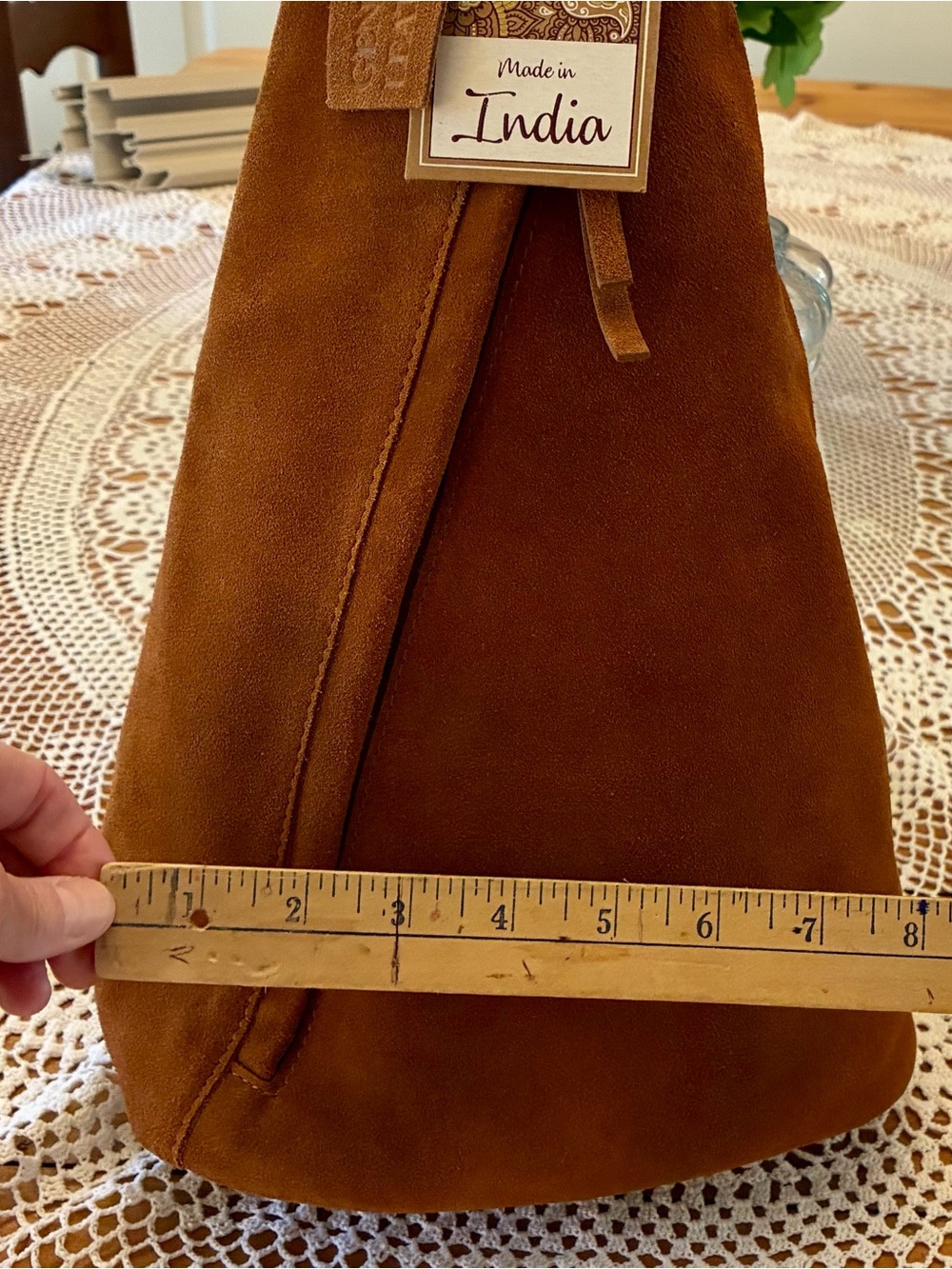 NWT Made in India Brown Suede Women’s Backpack/Sling Bag - Picture 9 of 11